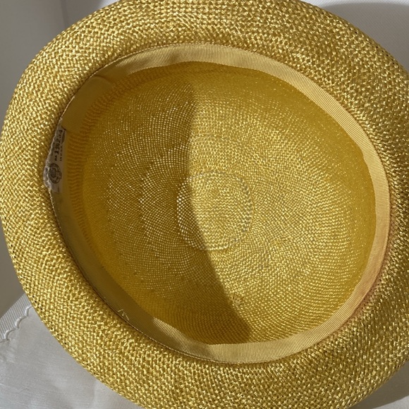 Vintage, Yellow, Derby, straw, grosgrain ribbon 21-1/2” circumference Hat. - Picture 5 of 5